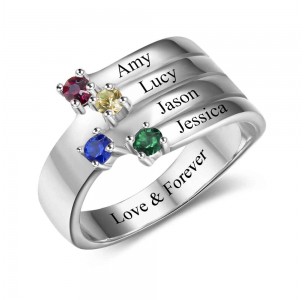 Birthstone Ring, Sterling Silver Personalized Engravable Ring JEWJORI102557